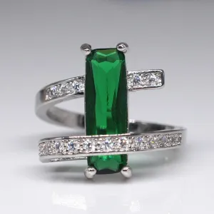 Green Crystal & Cubic Zirconia Geometric Ring