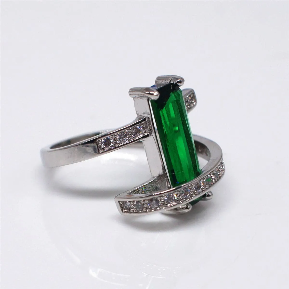 Green Crystal & Cubic Zirconia Geometric Ring