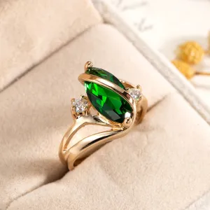 Green Crystal & Cubic Zirconia Oval Ring