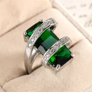 Green Crystal & Cubic Zirconia Pavé Wrap Emerald-Cut Ring