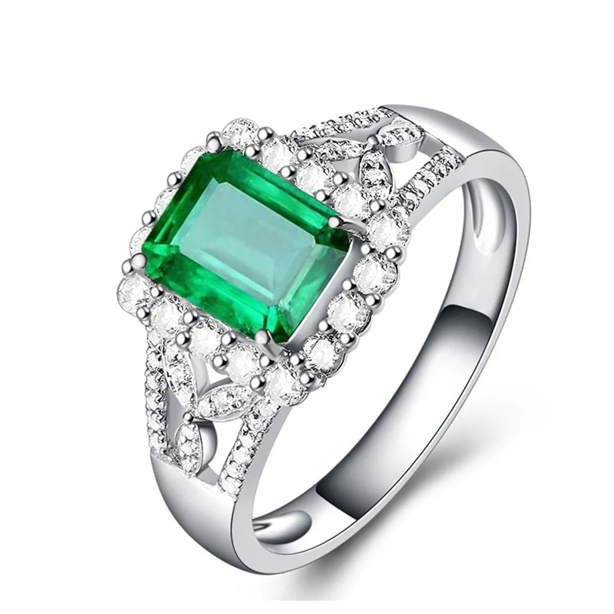 Green Crystal & Silver-Plated Halo Radiant-Cut Adjustable Ring