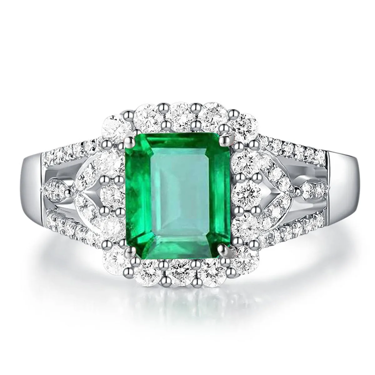 Green Crystal & Silver-Plated Halo Radiant-Cut Adjustable Ring