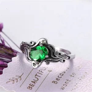 Green Crystal Wavy Band Ring