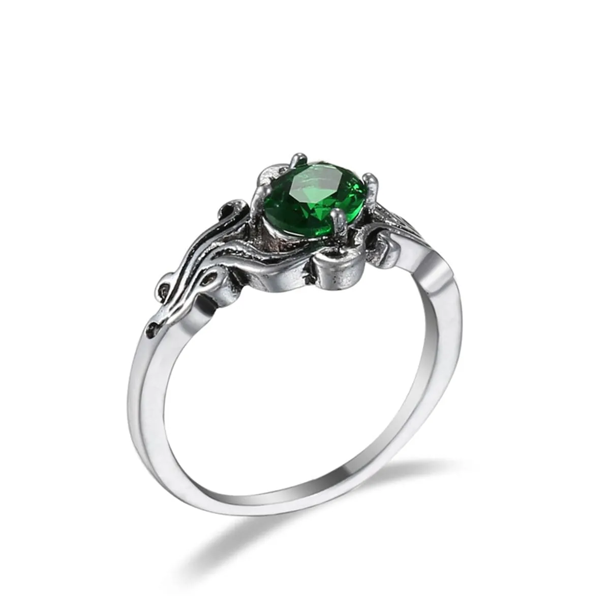 Green Crystal Wavy Band Ring