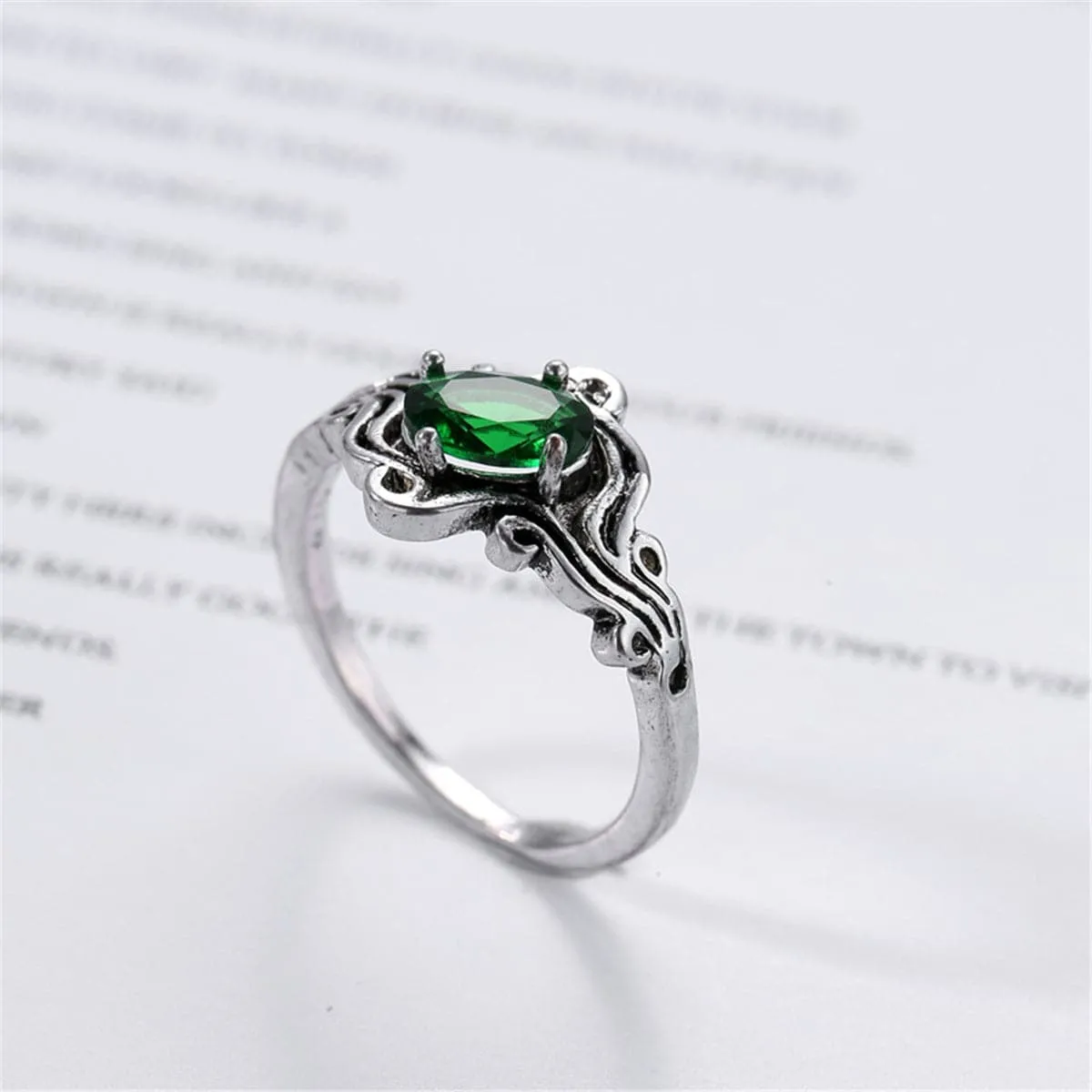Green Crystal Wavy Band Ring