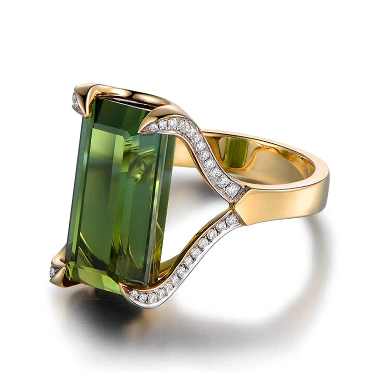 Green Cubic Zirconia & Crystal Baguette-Cut Ring