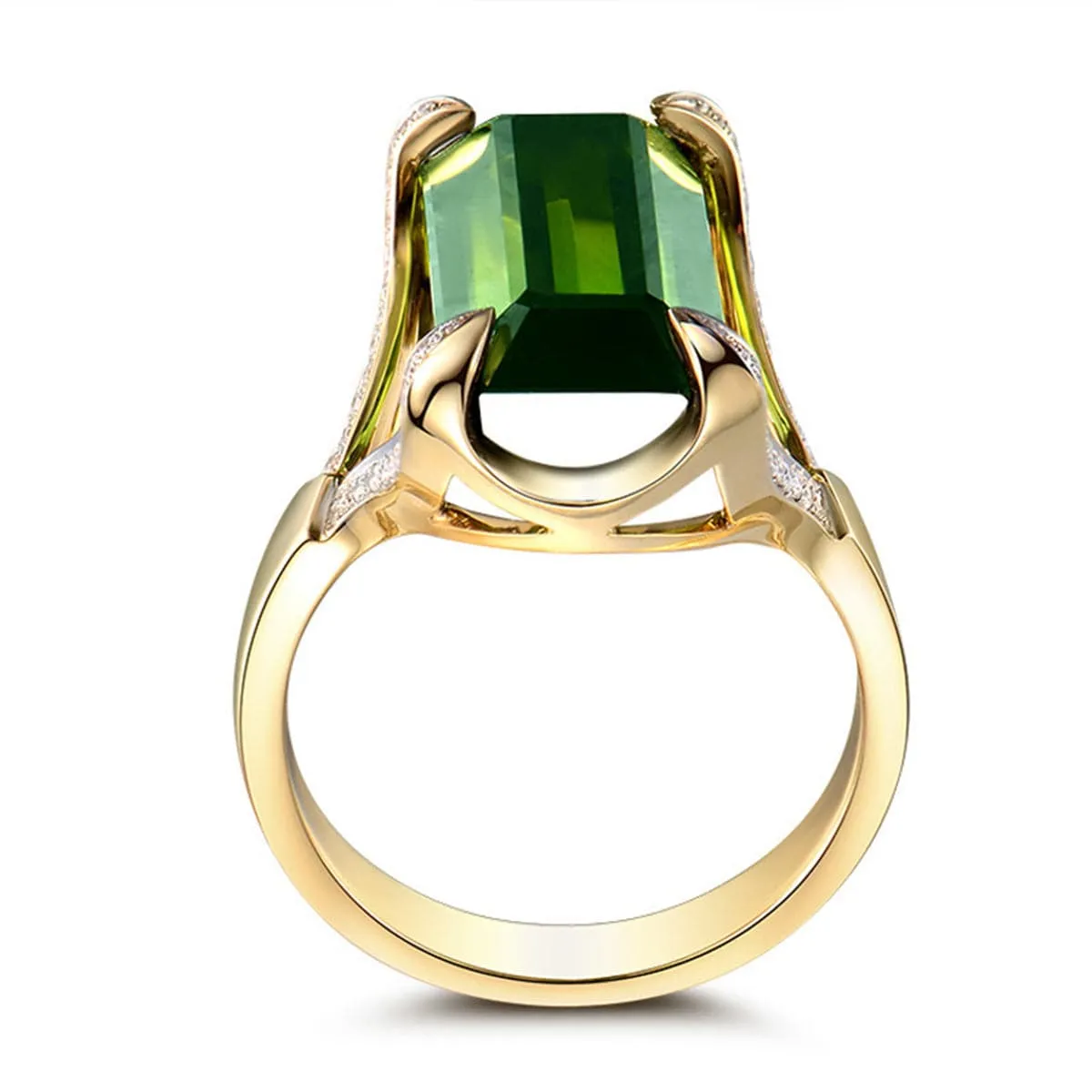 Green Cubic Zirconia & Crystal Baguette-Cut Ring