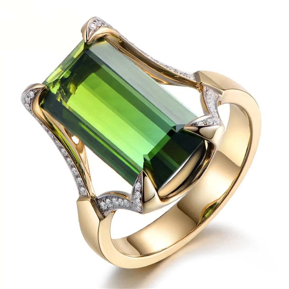 Green Cubic Zirconia & Crystal Baguette-Cut Ring