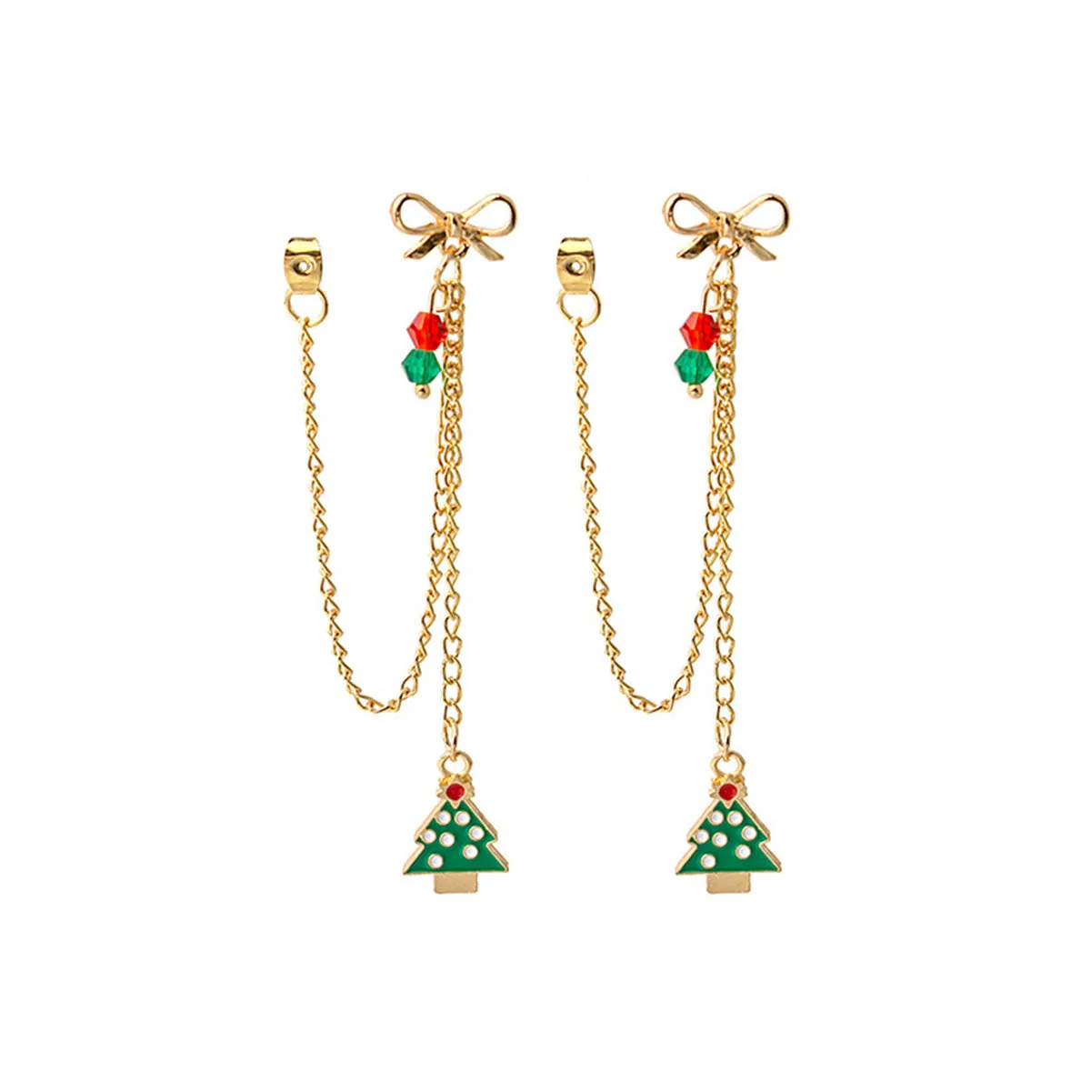 Green Enamel & Acrylic 18K Gold-Plated Bow Evergreen Tree Ear Jackets