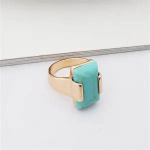 Green Turquoise & 18K Gold-Plated Rectangle Ring