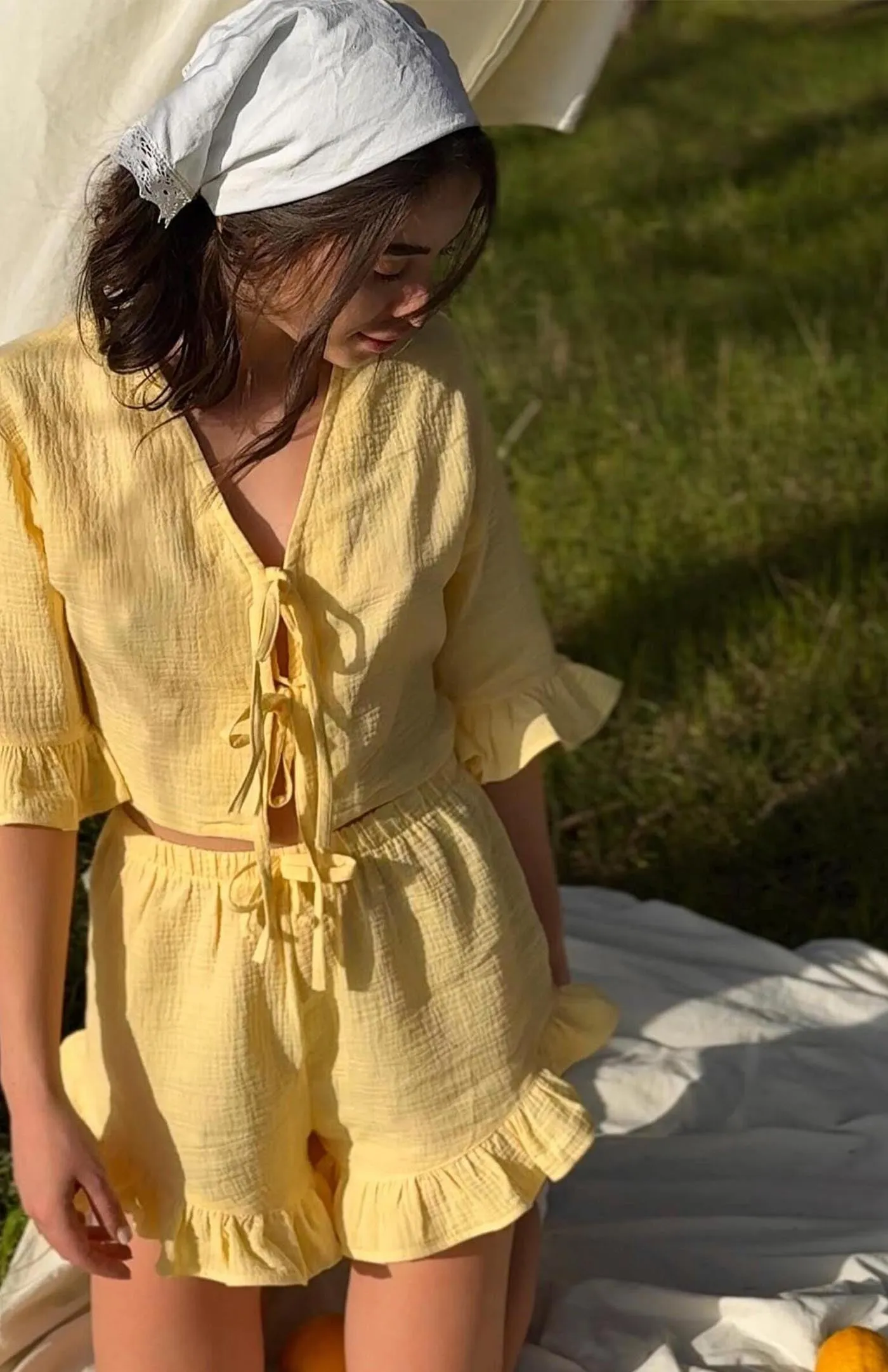 Haldhi Haze | 100% Cotton Muslin Yellow Co-ord Set for Women