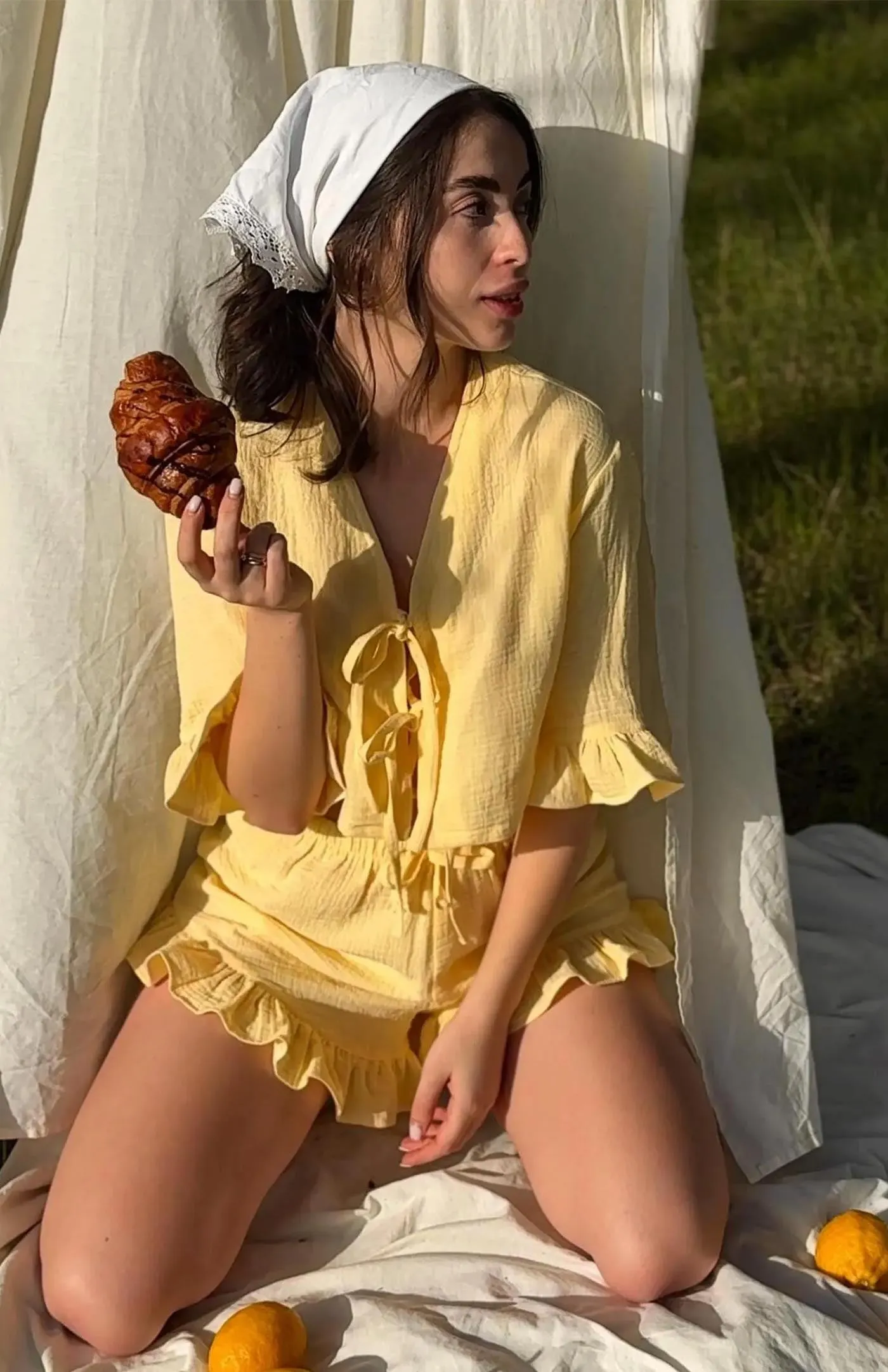 Haldhi Haze | 100% Cotton Muslin Yellow Co-ord Set for Women