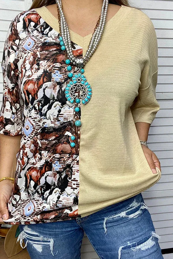 Half Horse/ Light Tan short sleeve top