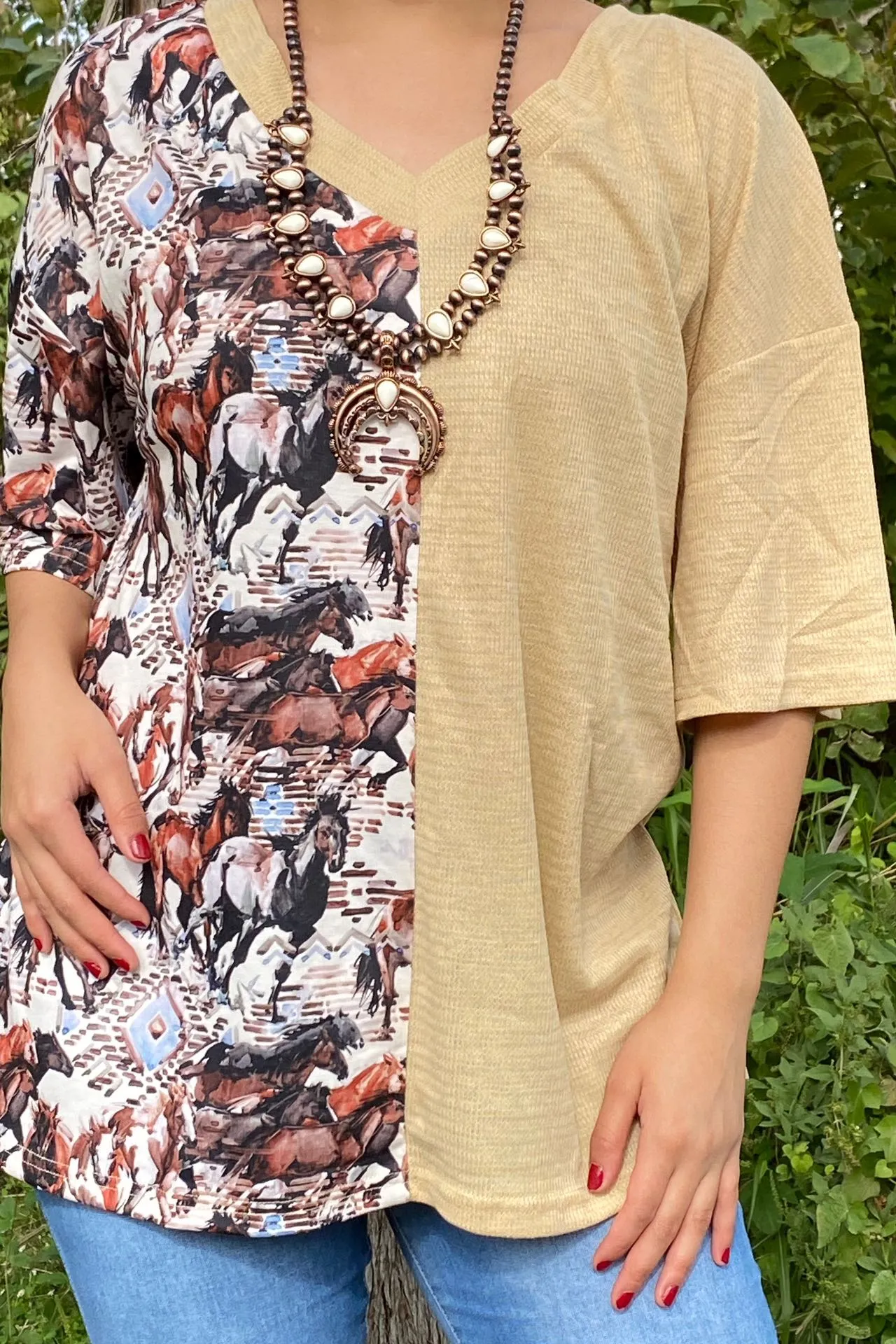 Half Horse/ Light Tan short sleeve top