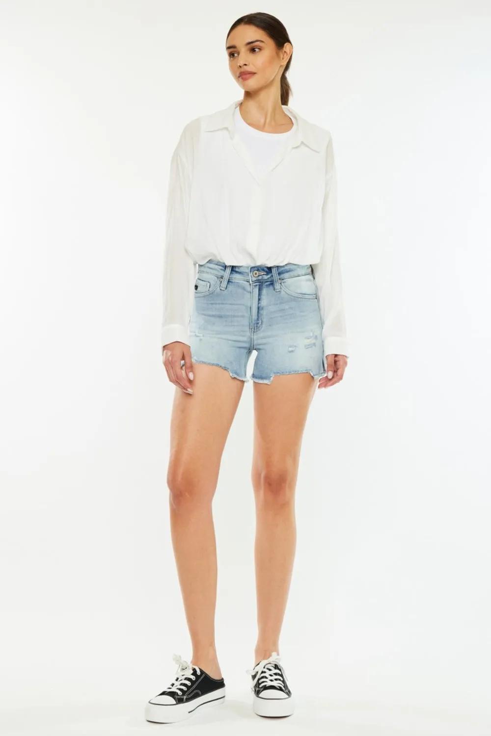 Hazel Blues® |  Kancan High Rise Side Slit Denim Shorts