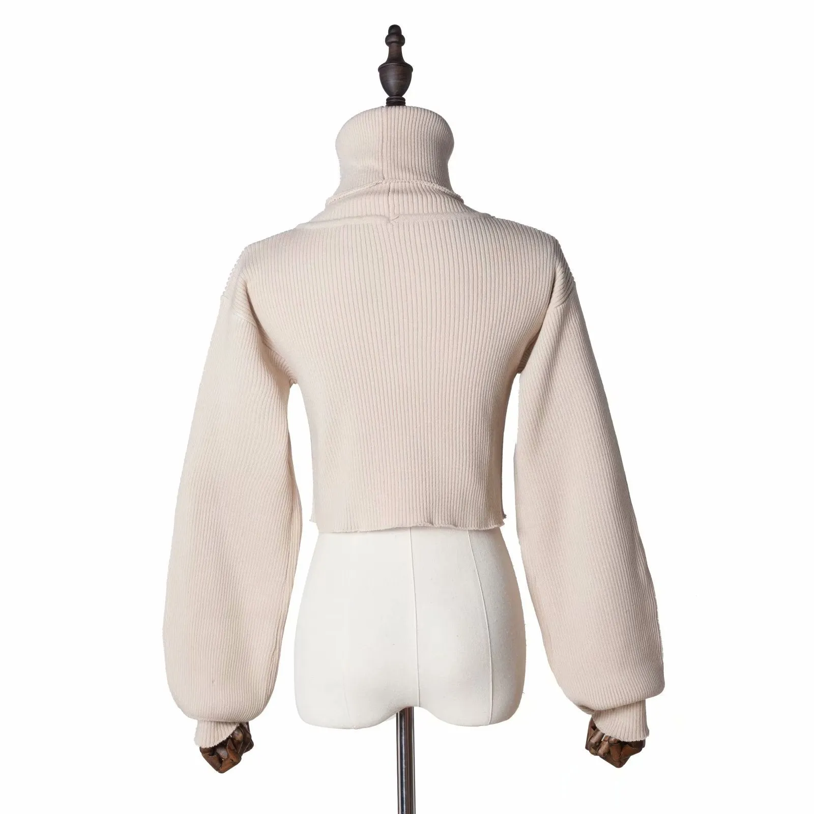 High-collared Lantern Sleeve Crop Tops Sweaters Red