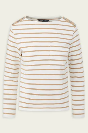 Hovey Striped Top in White Khaki