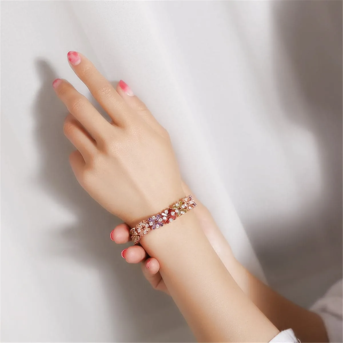 Jewel-Tone Crystal & 18K Rose Gold-Plated Abstract Bracelet