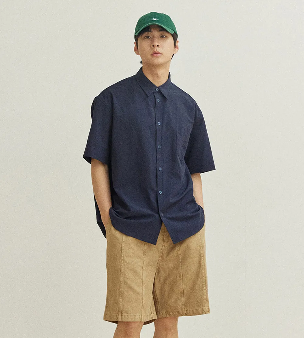 Kappy Design - Relaxed Seersucker Half Shirt - Navy