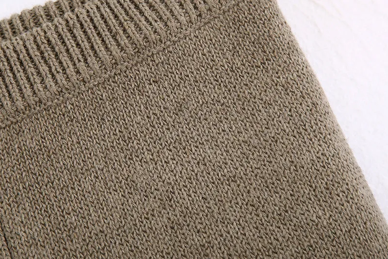Khaki Knitting V-neck Single-breasted Vest Shorts Cardigans Two-piece Set