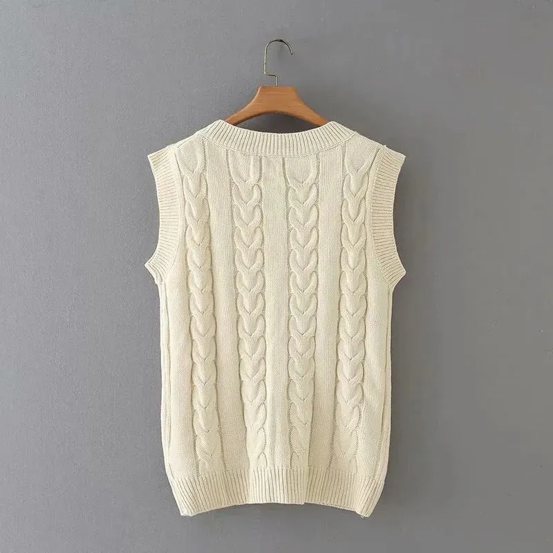 Knit V-neck Vest Sweaters Pants Two-piece Set