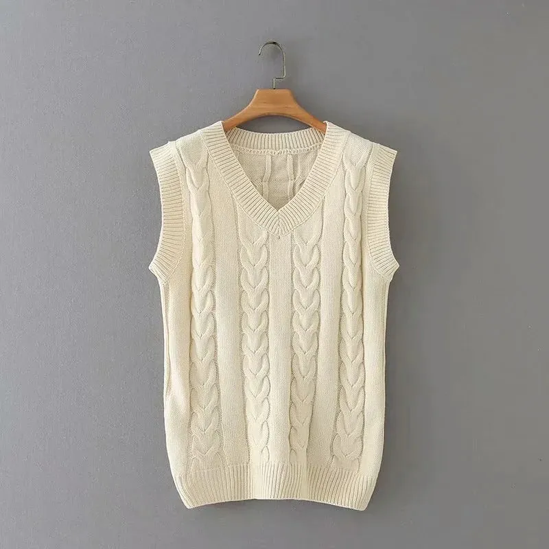 Knit V-neck Vest Sweaters Pants Two-piece Set