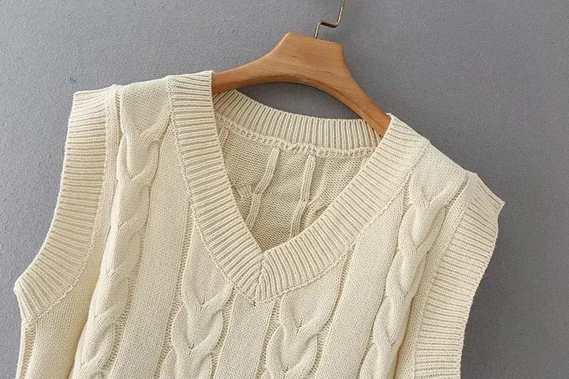 Knit V-neck Vest Sweaters Pants Two-piece Set