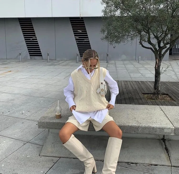 Knit V-neck Vest Sweaters Pants Two-piece Set