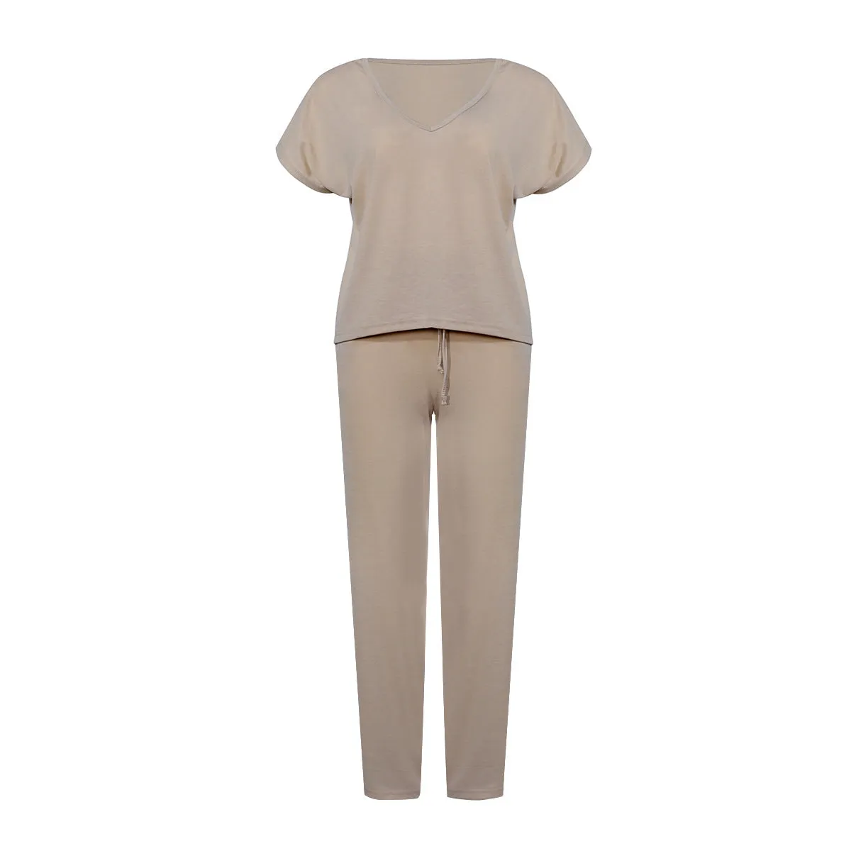 Lace-up Short Sleeve Two-piece One Shoulder Loungewear With Pocket