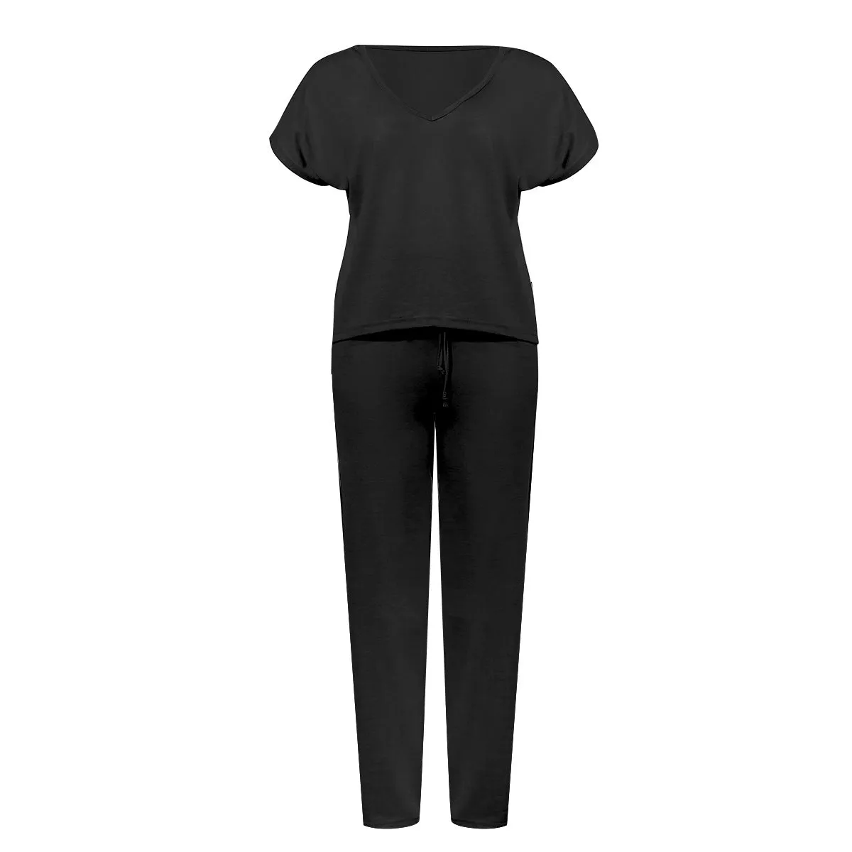 Lace-up Short Sleeve Two-piece One Shoulder Loungewear With Pocket