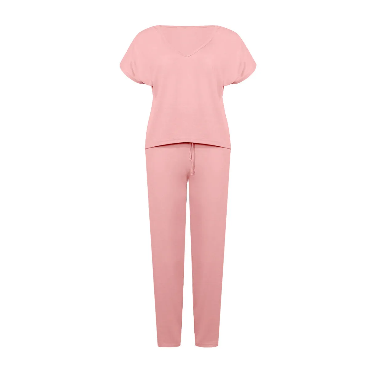 Lace-up Short Sleeve Two-piece One Shoulder Loungewear With Pocket