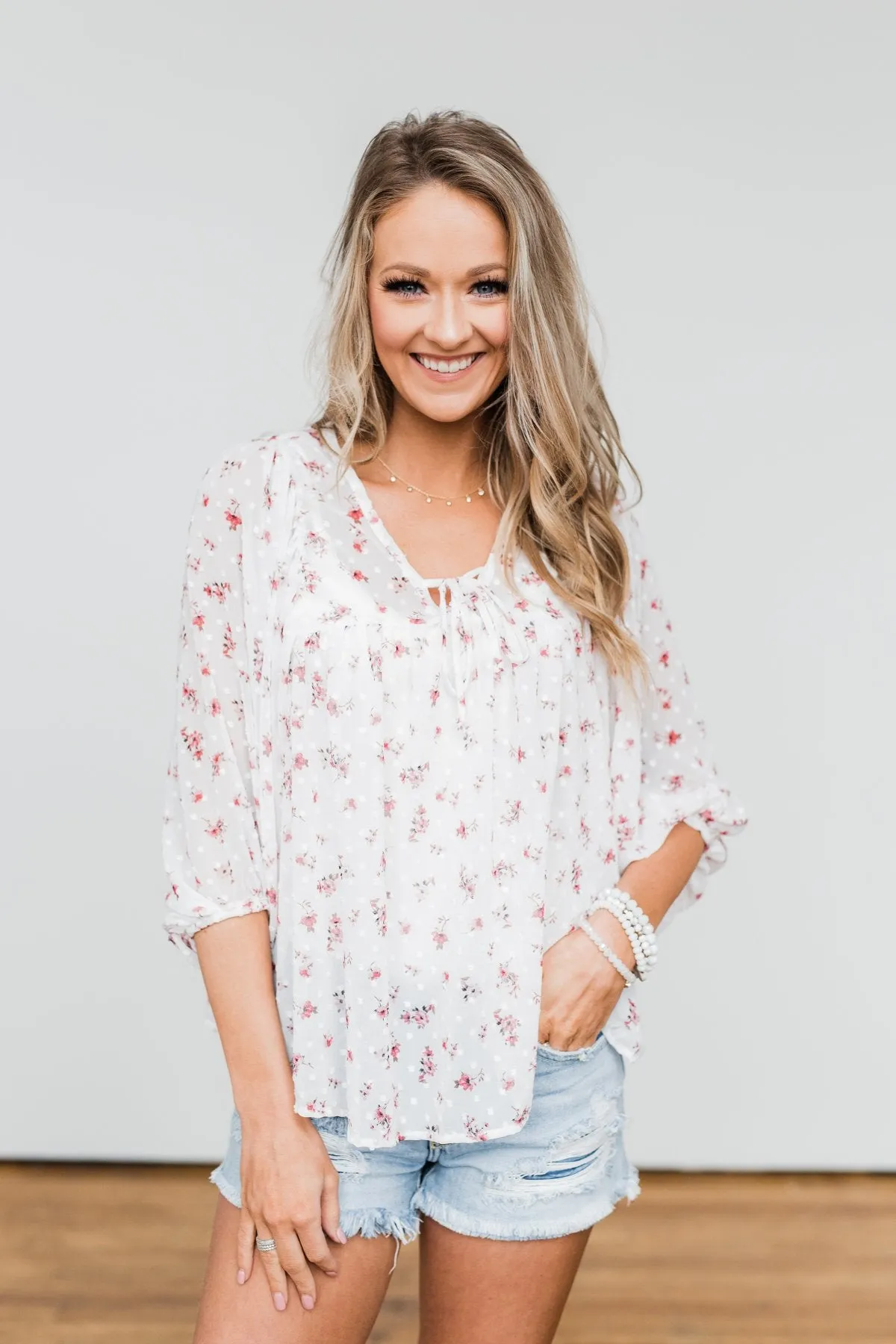 Love At First Sight Floral Blouse- Ivory