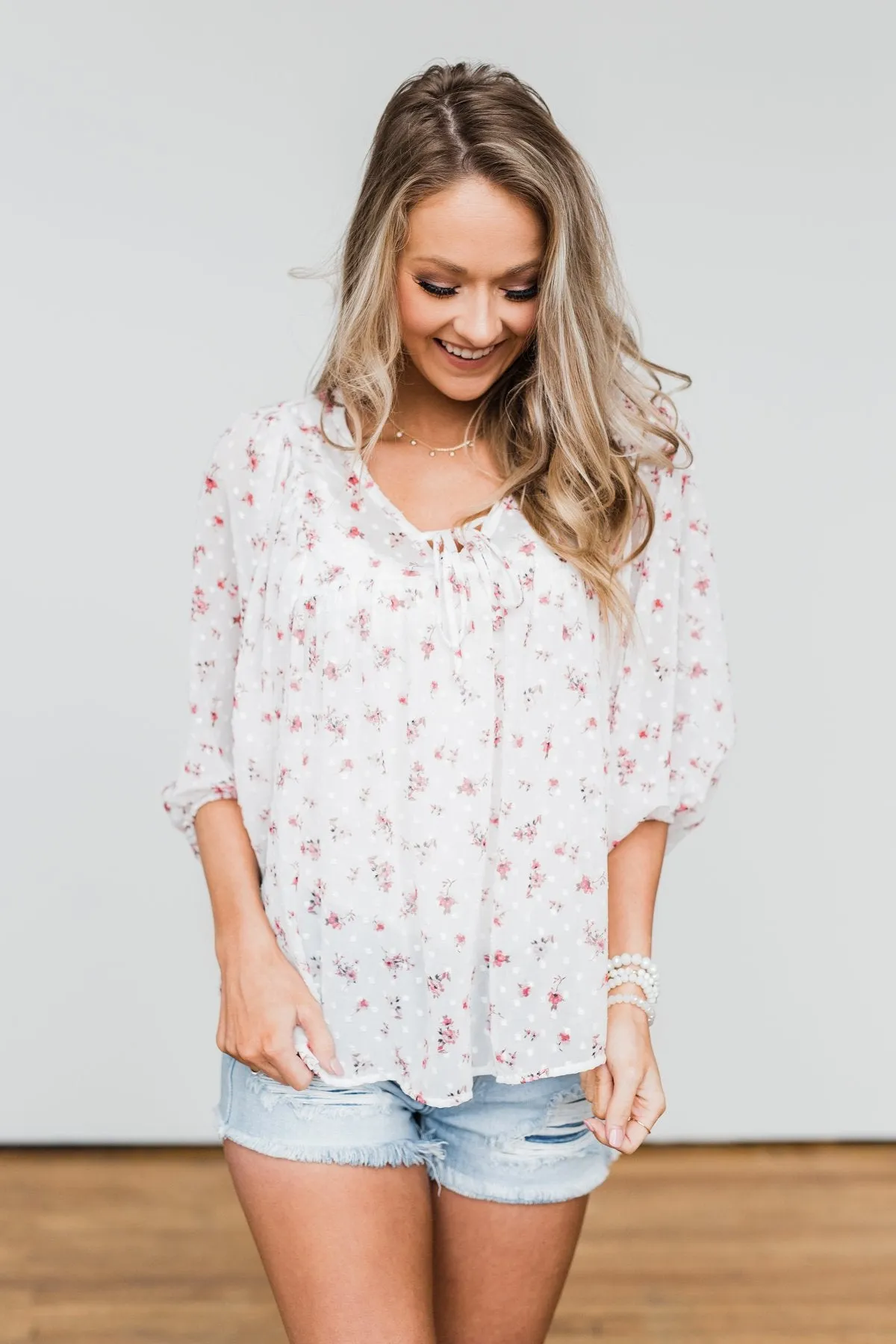 Love At First Sight Floral Blouse- Ivory