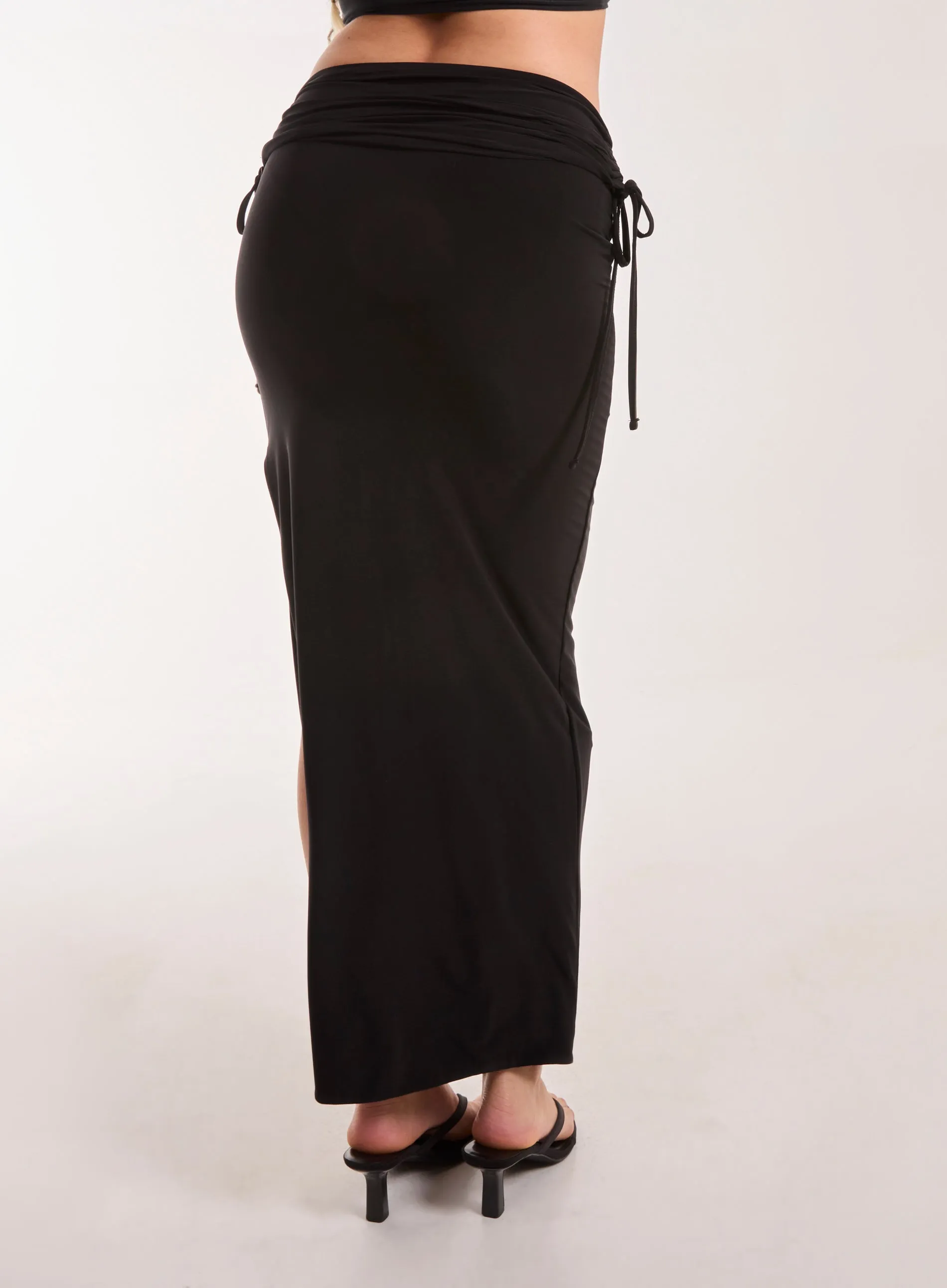 Low Rise Fold Over Slinky Maxi Skirt