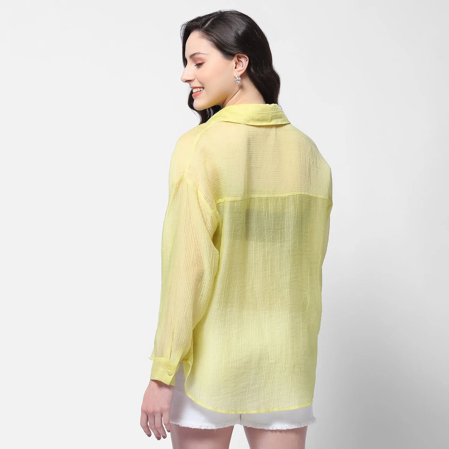 Madame Semi Sheer Lime Shirt With Colour Blocked Inner
