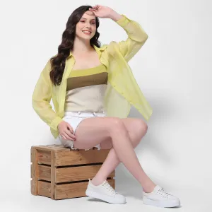 Madame Semi Sheer Lime Shirt With Colour Blocked Inner