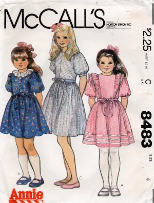 McCall's 8483 Toddler Girls Puffy Sleeved Party Dress 1980s Vintage Sewing Pattern Size 4 UNCUT Factory Folded
