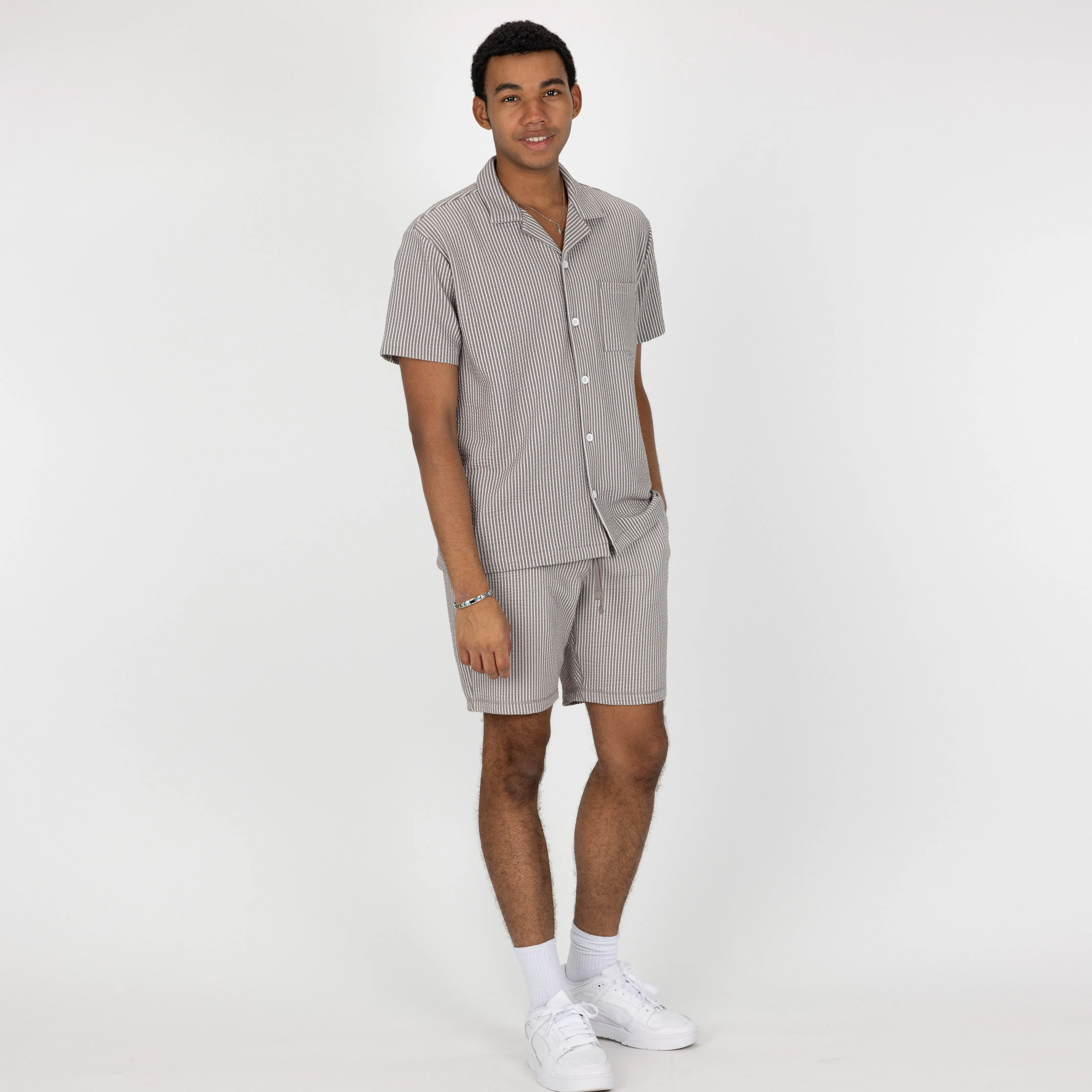 Mens Cool Knit Seersucker Camp Shirt - Wet Weather