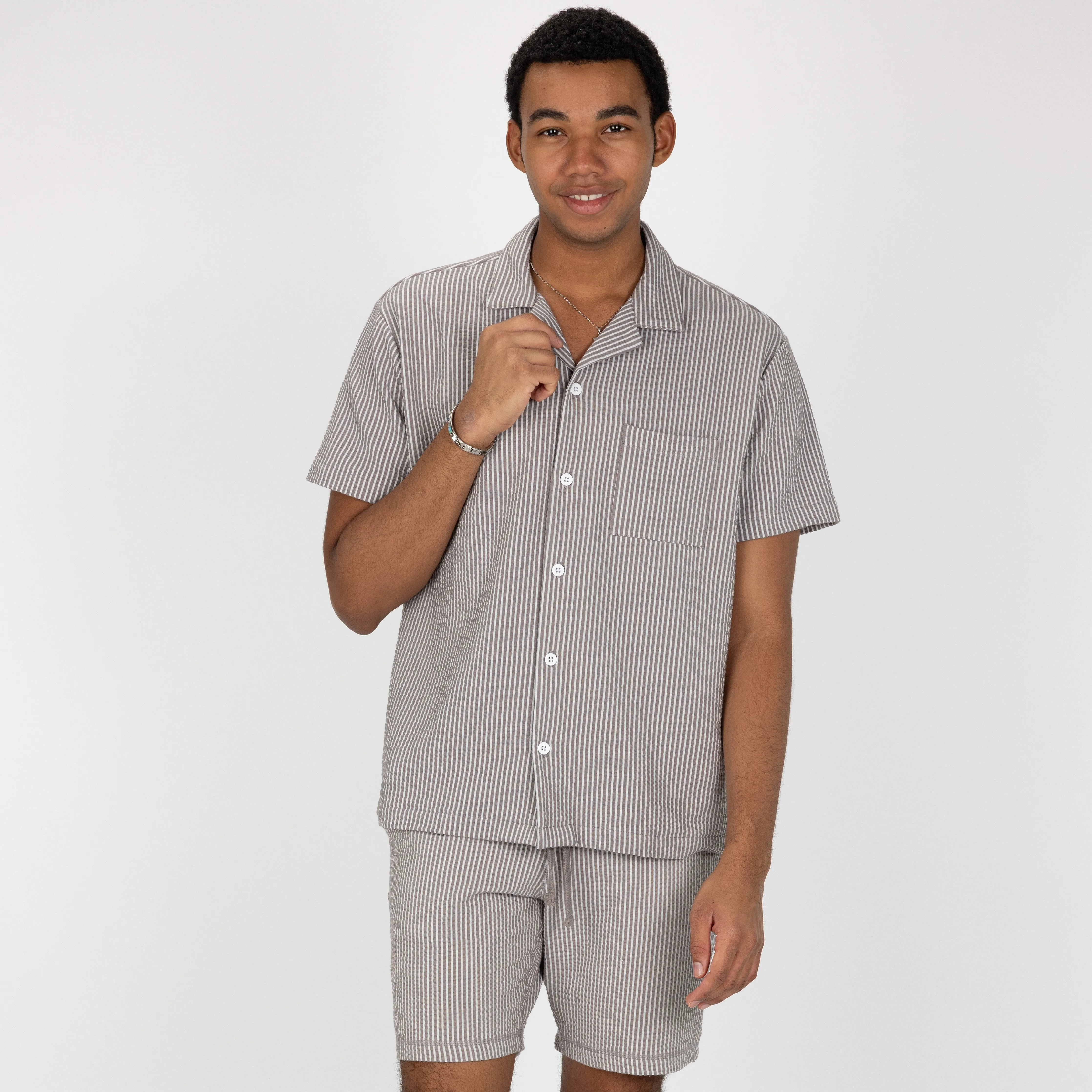 Mens Cool Knit Seersucker Camp Shirt - Wet Weather