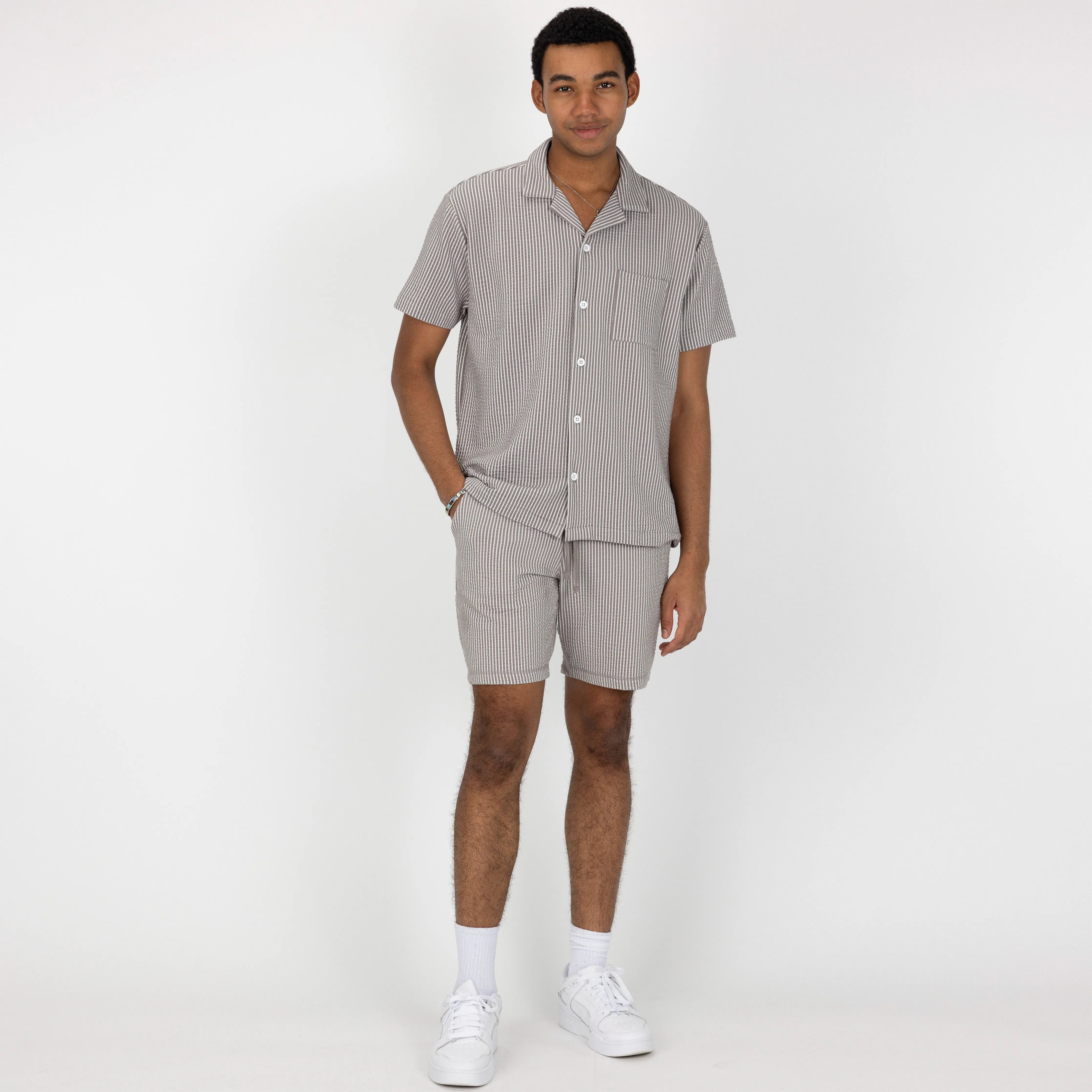 Mens Cool Knit Seersucker Camp Shirt - Wet Weather