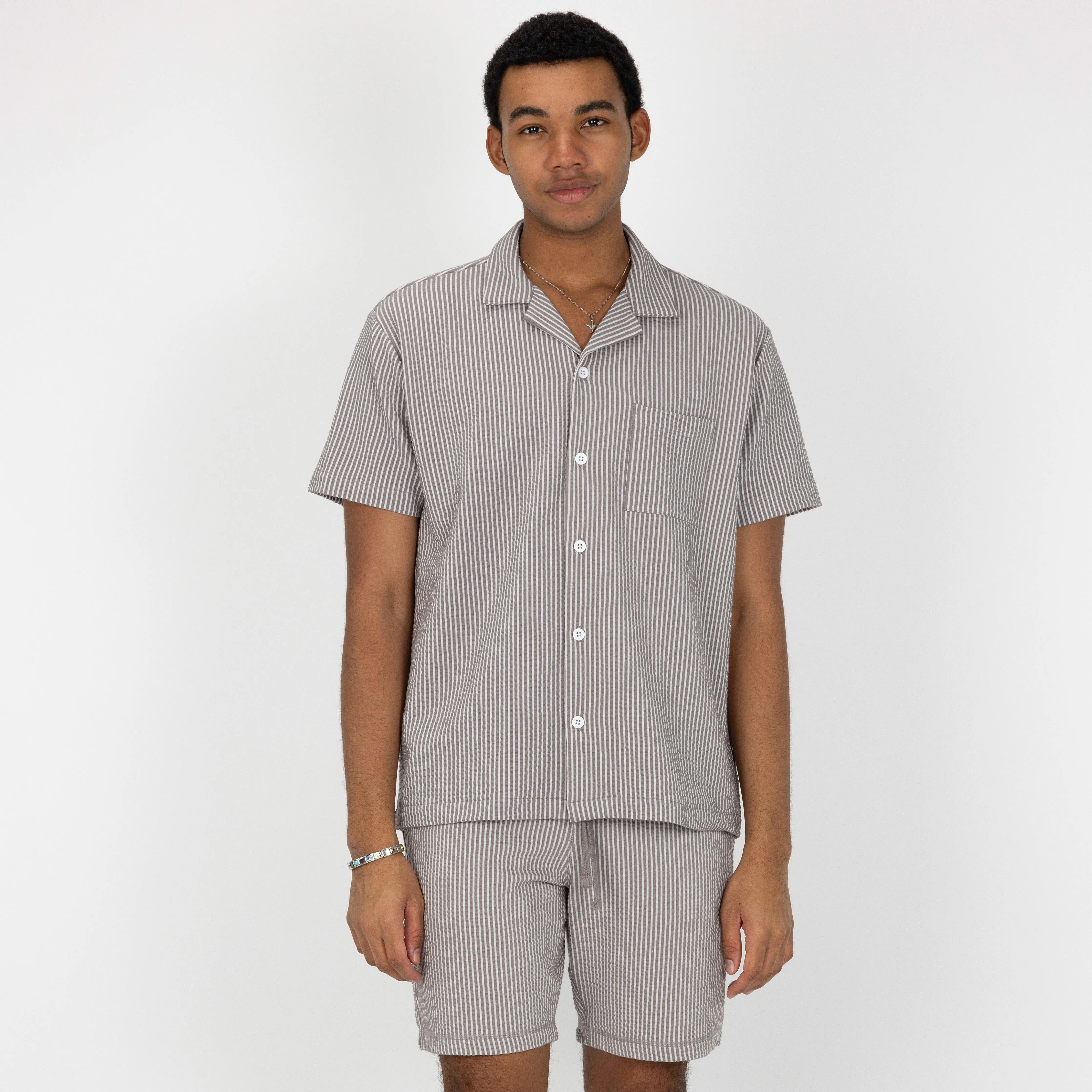 Mens Cool Knit Seersucker Camp Shirt - Wet Weather