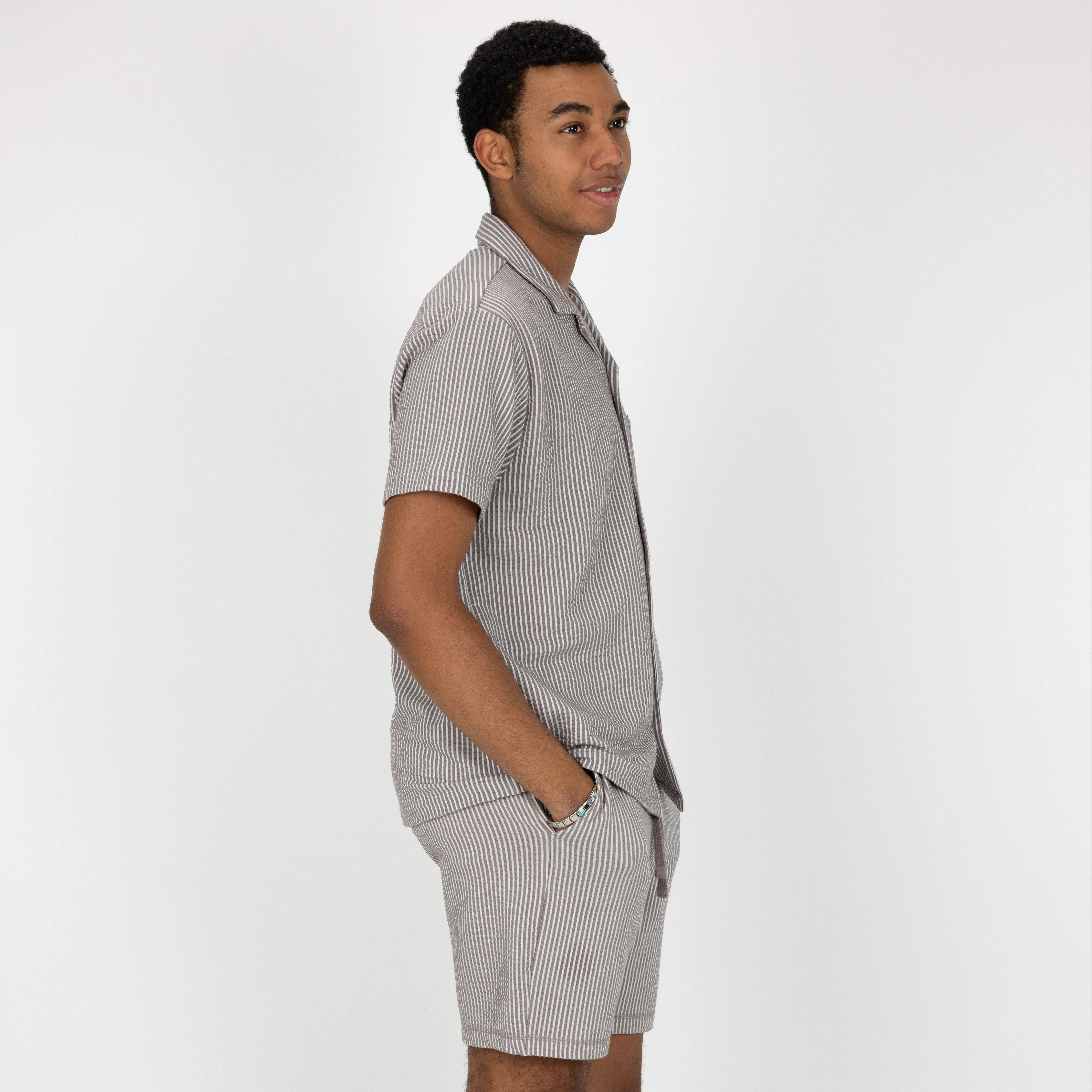 Mens Cool Knit Seersucker Camp Shirt - Wet Weather