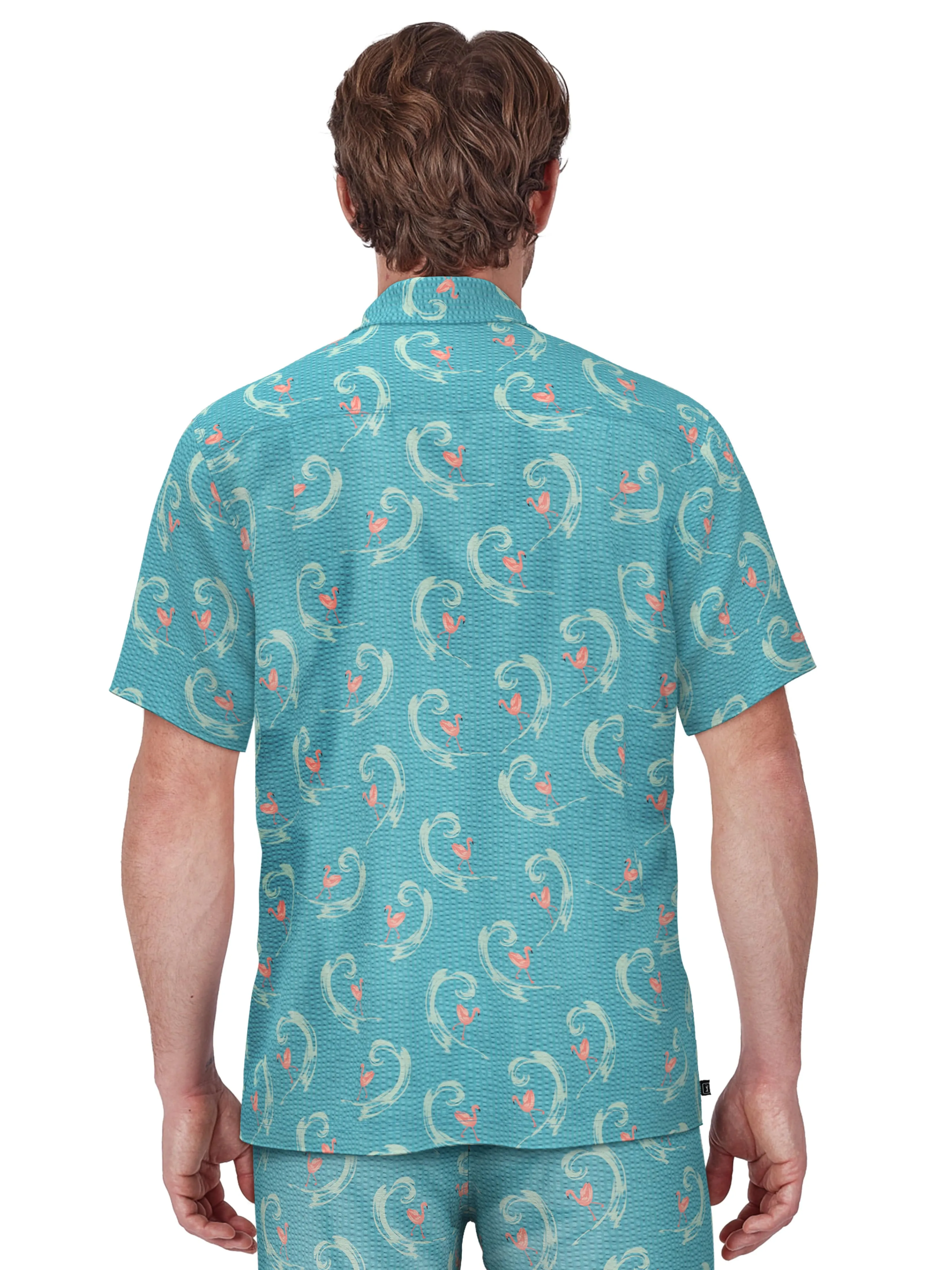 Men's Seersucker Flamingo Print Golf Polo