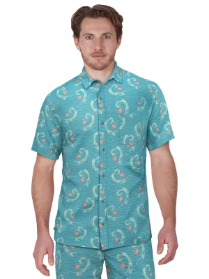 Men's Seersucker Flamingo Print Golf Polo