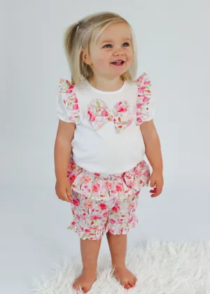 Mintini Girls White Floral Shorts Set