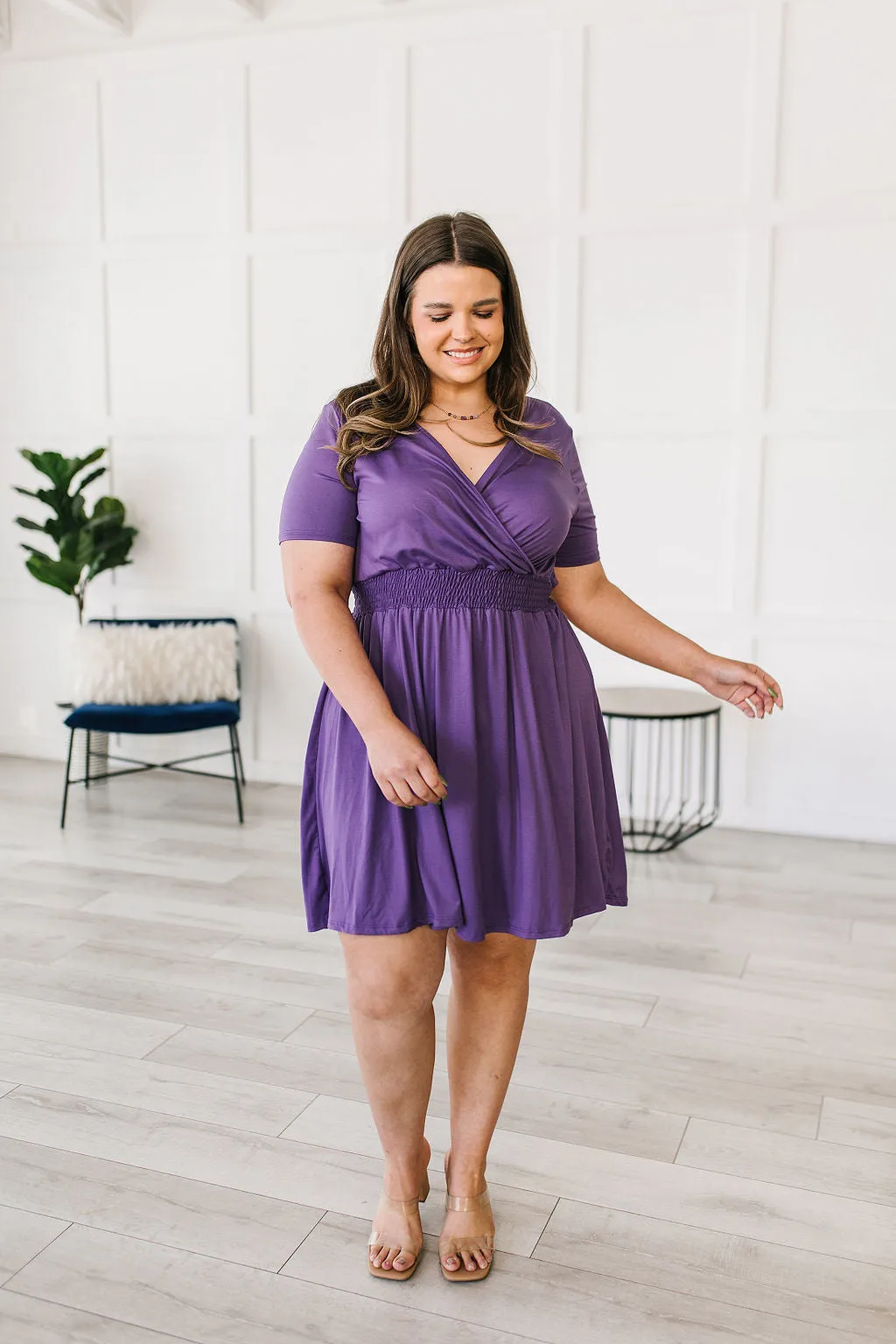 Miss Independent V-Neck Dress in Purple