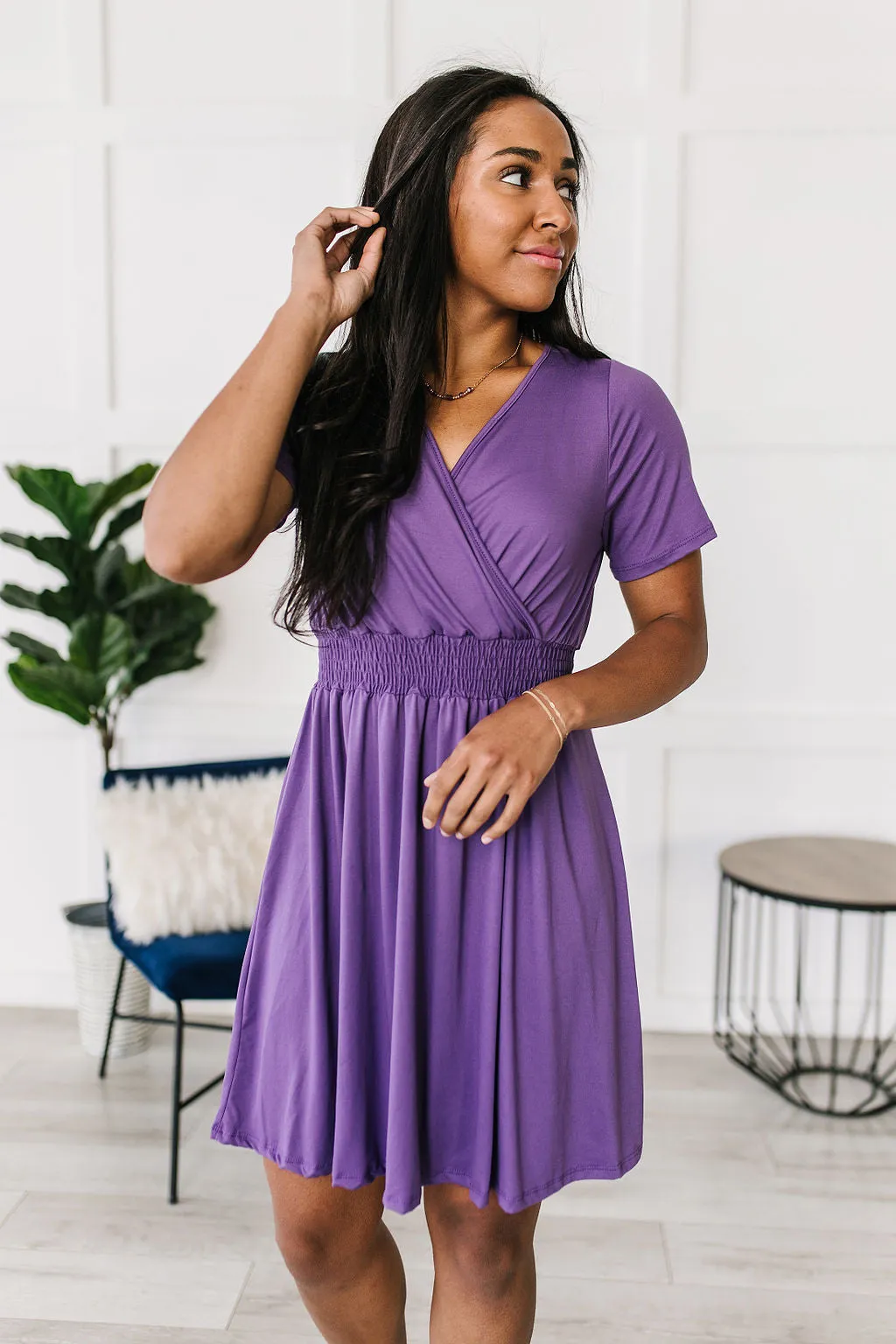 Miss Independent V-Neck Dress in Purple