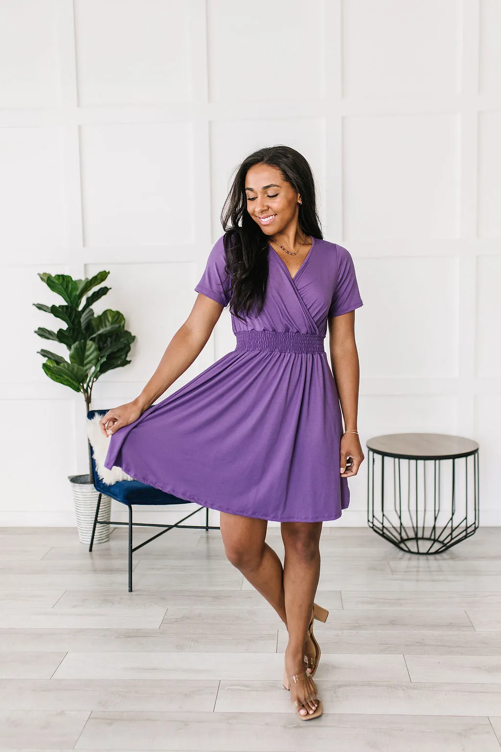 Miss Independent V-Neck Dress in Purple