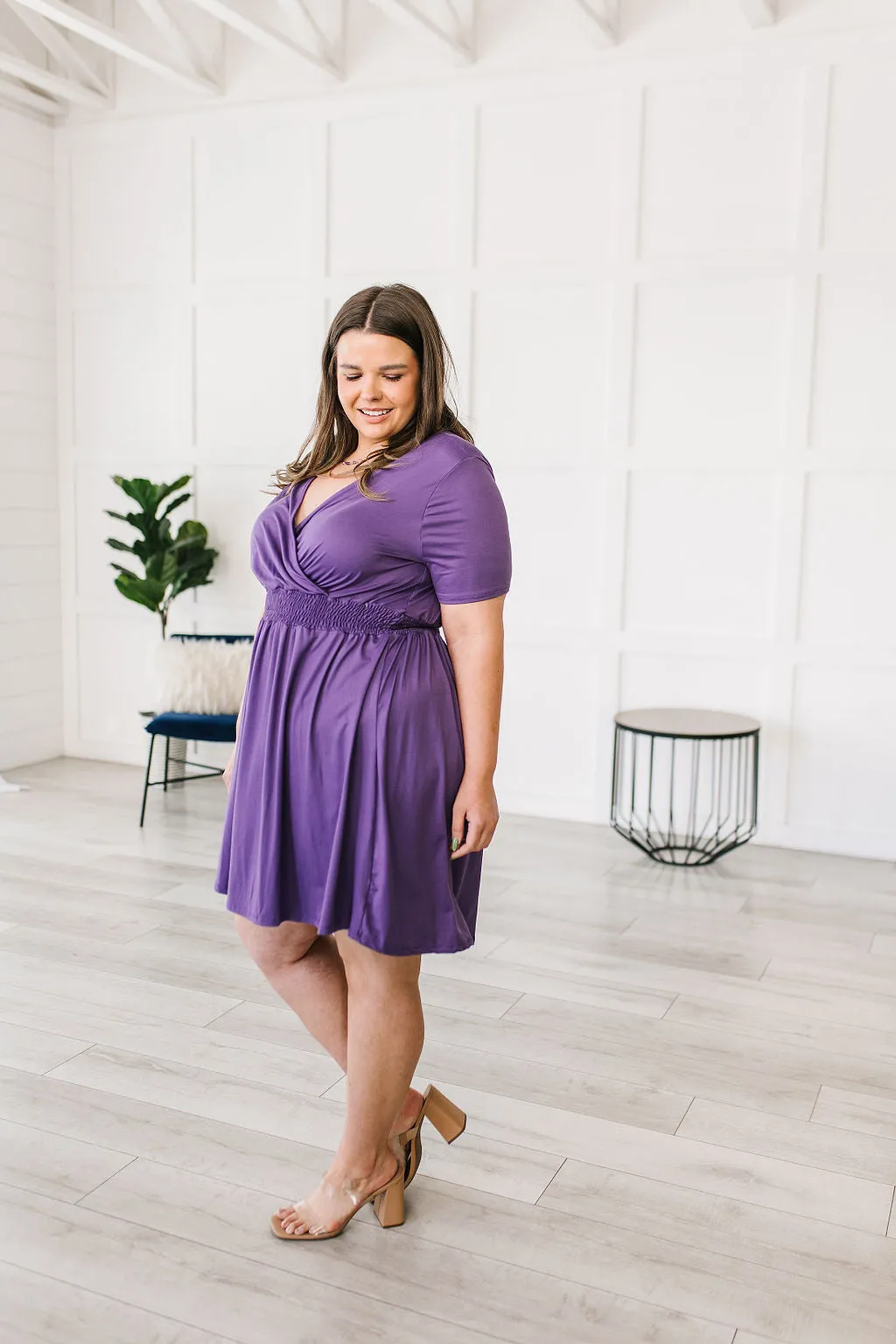 Miss Independent V-Neck Dress in Purple