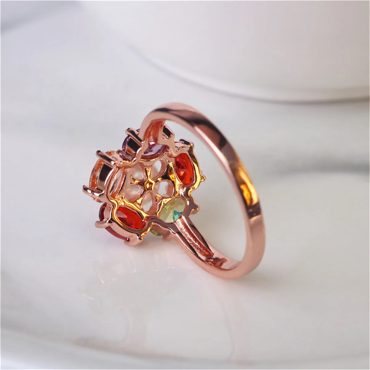 Multicolor Crystal & Pearl 18k Rose Gold-Plated Flower Ring